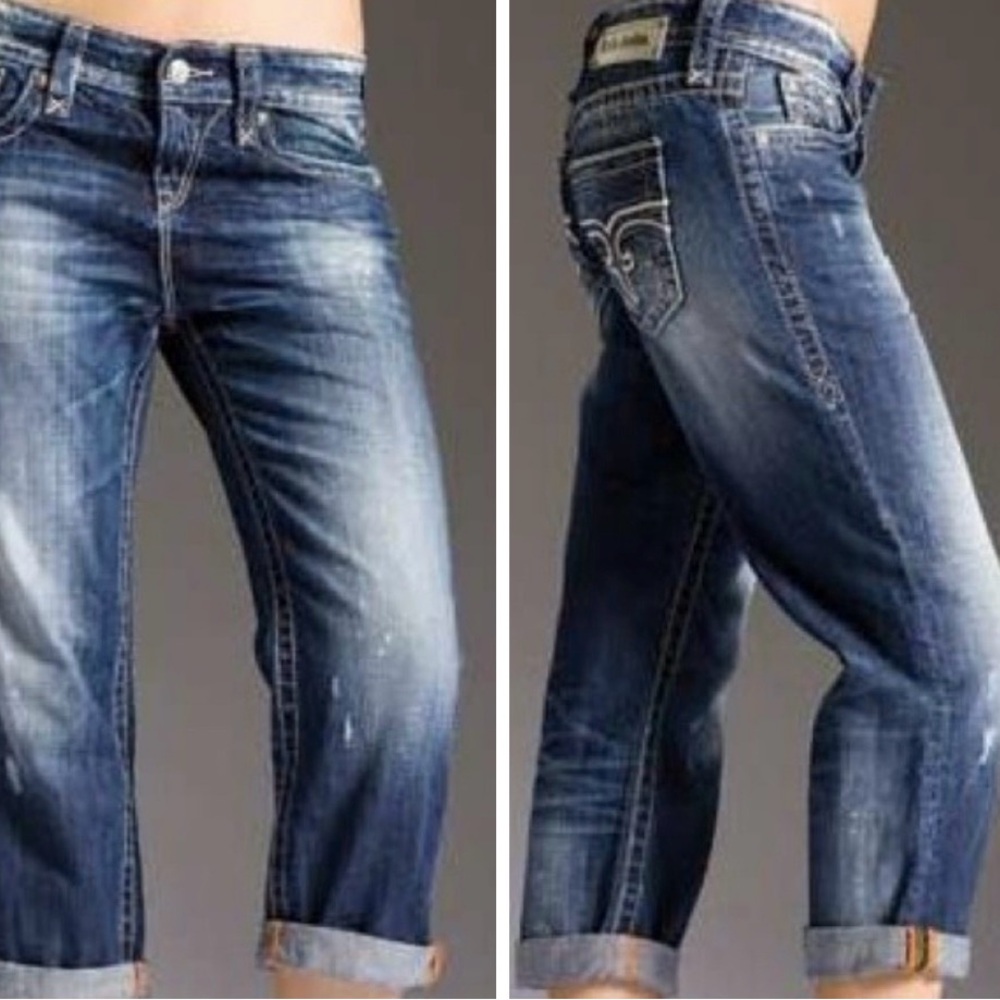 Rock Revival Emilie Boyfriend Distressed Crop Jeans Size 27” Waist